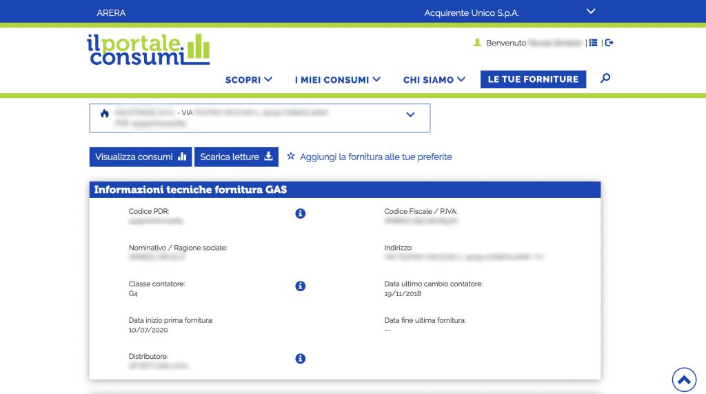 Screenshot Portale Consumi